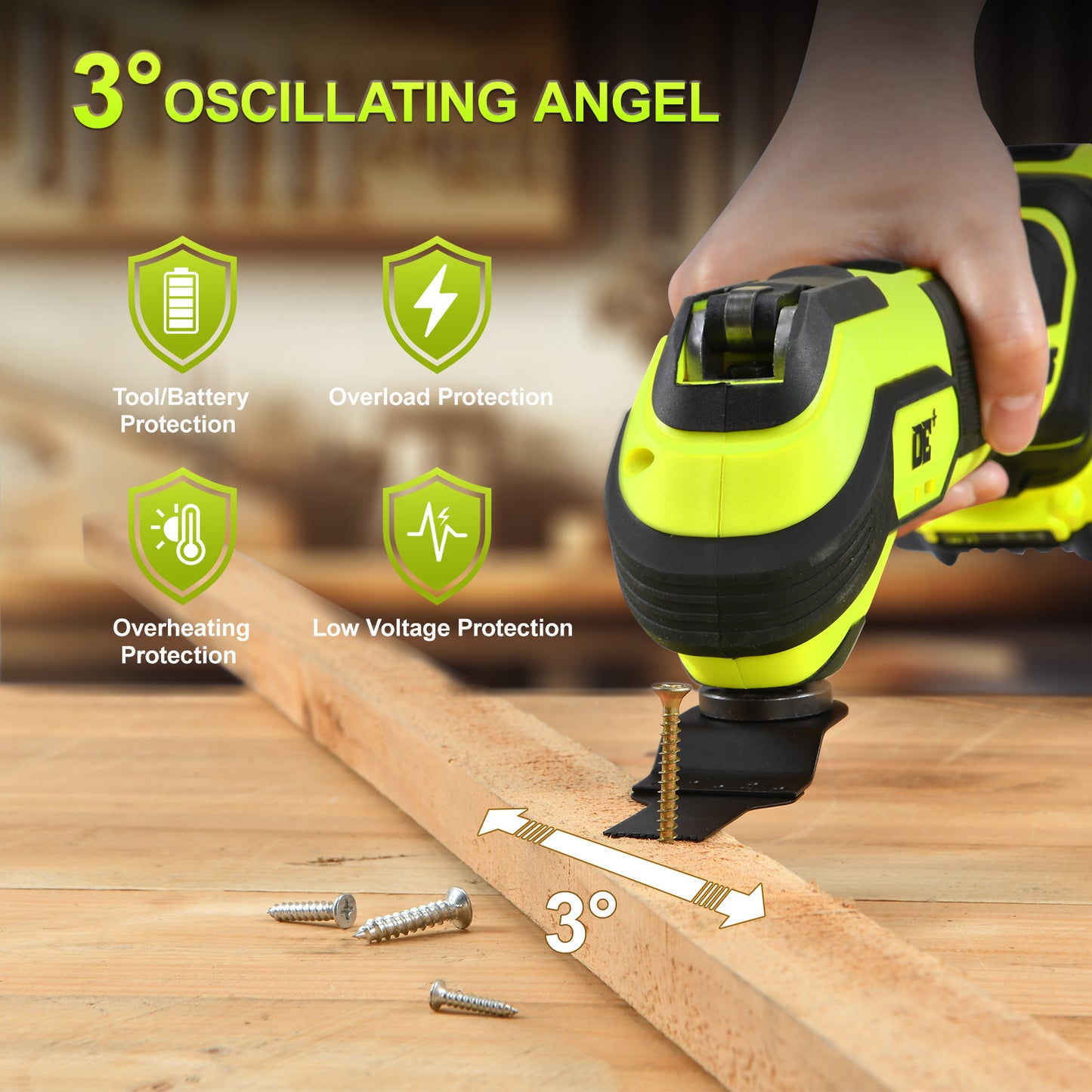 Cordless Oscillating Tool for Dewalt 20V Battery, 6 Variable Speed&3° Oscillation Angle Multi-Tool, 23PCS Tool Kit with Quick-Lock accessory change for Scraping, Sanding, Cutting Wood(Tool Only)