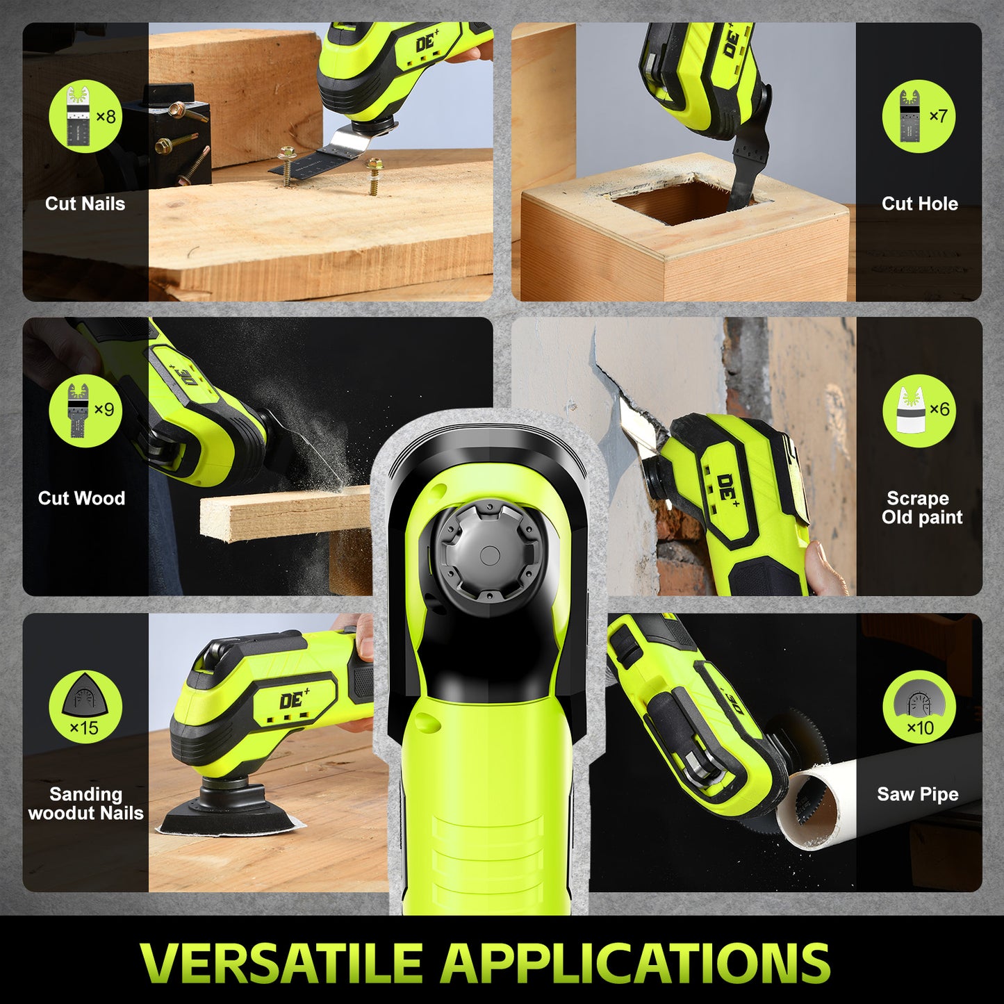Cordless Oscillating Tool for Dewalt 20V Battery, 6 Variable Speed&3° Oscillation Angle Multi-Tool, 23PCS Tool Kit with Quick-Lock accessory change for Scraping, Sanding, Cutting Wood(Tool Only)