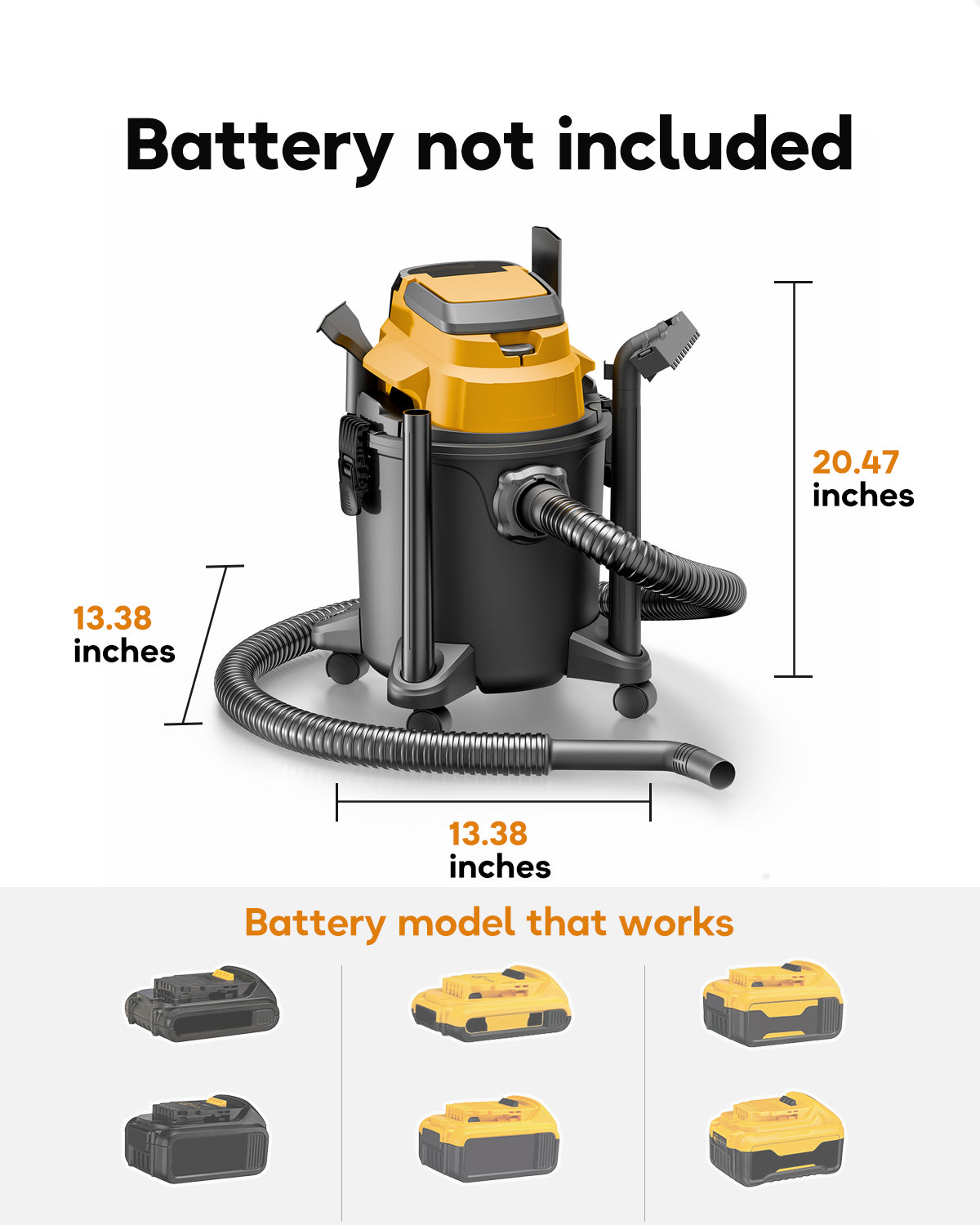 Cordless Shop Vacuum Wet/Dry, for DeWalt 20V Max Battery, 5.2-Gallon Battery Powered Vacuum Cleaner, Mustard, with Hose Nozzles HEPA Filters Wheels (Bare Tool ONLY)