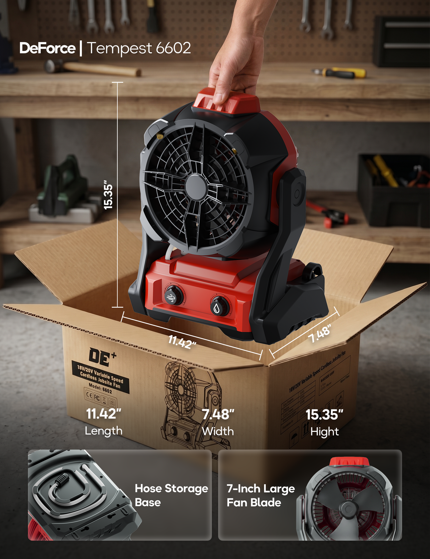 DeForce Portable Misting Fan, for Milwaukee M18 18V Battery, Cordless Personal Fan for Outdoor Cooling, Variable Speed, Hook for Hanging, Jobsite, Camping, USB Port, Outdoor&Indoor Use(Bare Tool Only)