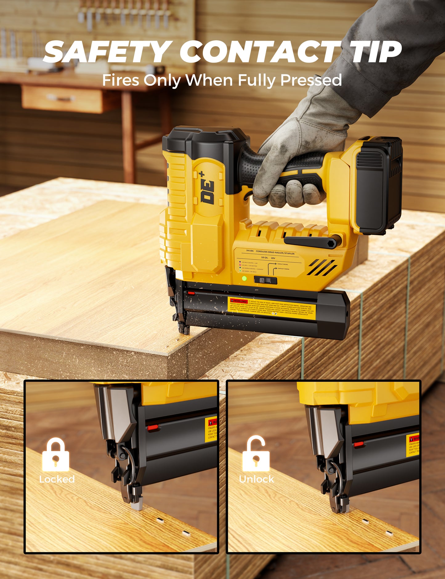 DeForce 18GA Cordless Brad Nailer, 2" Nail Gun for Dewalt 20V Max Battery, 2 IN 1 Electric Stapler, 2026 Upgraded Tool-Free Jam Release, 2 Firing Modes, Adjustable Depth, 1000pcs Nails(No Battery)