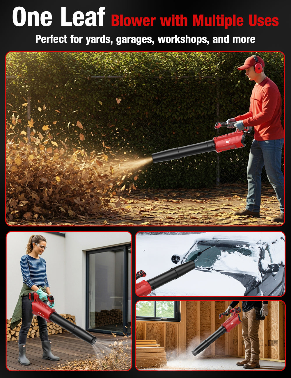 DeForce Cordless Leaf Blower for Milwaukee 18V Battery, 285CFM/100MPH Electric Leaf Blower Cordless, 3 Speed, 45ยฐAdjustable Handle, Battery Powered Blowers for Lawn Care, Yard (Bare Tool Only), Red