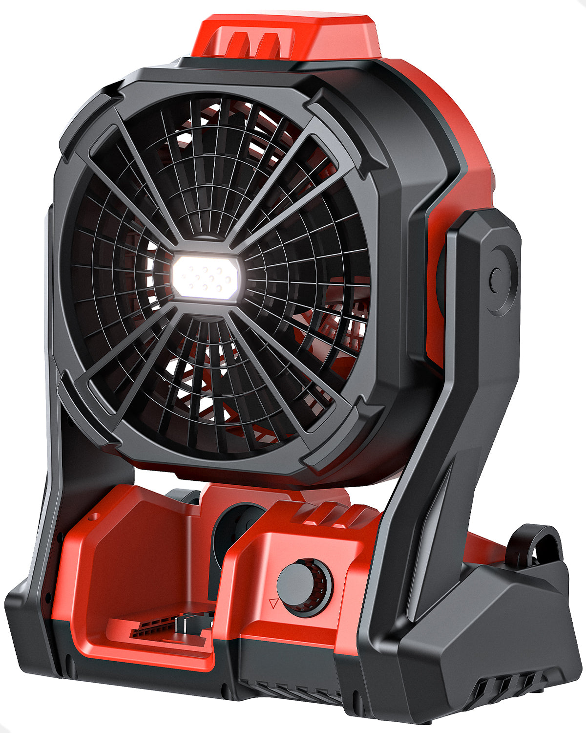 Battery Operated Fan, for Milwaukee M18 18V Battery, Camping Fan Cordless, Option for Corded, with LED Lights, Variable Speed, Hook for Hanging, for Jobsite, Red(Battery Not Included)