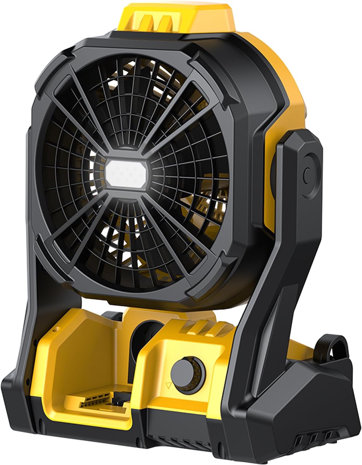 DeForce Battery Operated Fan, for DeWalt 20V Max Battery, Camping Fan Cordless, Option for Corded, with LED Lights, Variable Speed, Hook for Hanging, for Jobsite, Black(Battery Not Included)