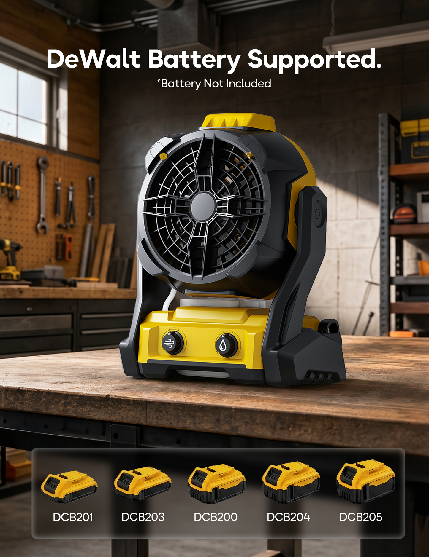 DeForce Portable Misting Fan, for DeWalt 20V Max Battery, Cordless Personal Fan for Outdoor Cooling, Variable Speed, Hook for Hanging, Jobsite, Camping, USB Port, Outdoor&Indoor Use(Bare Tool Only)