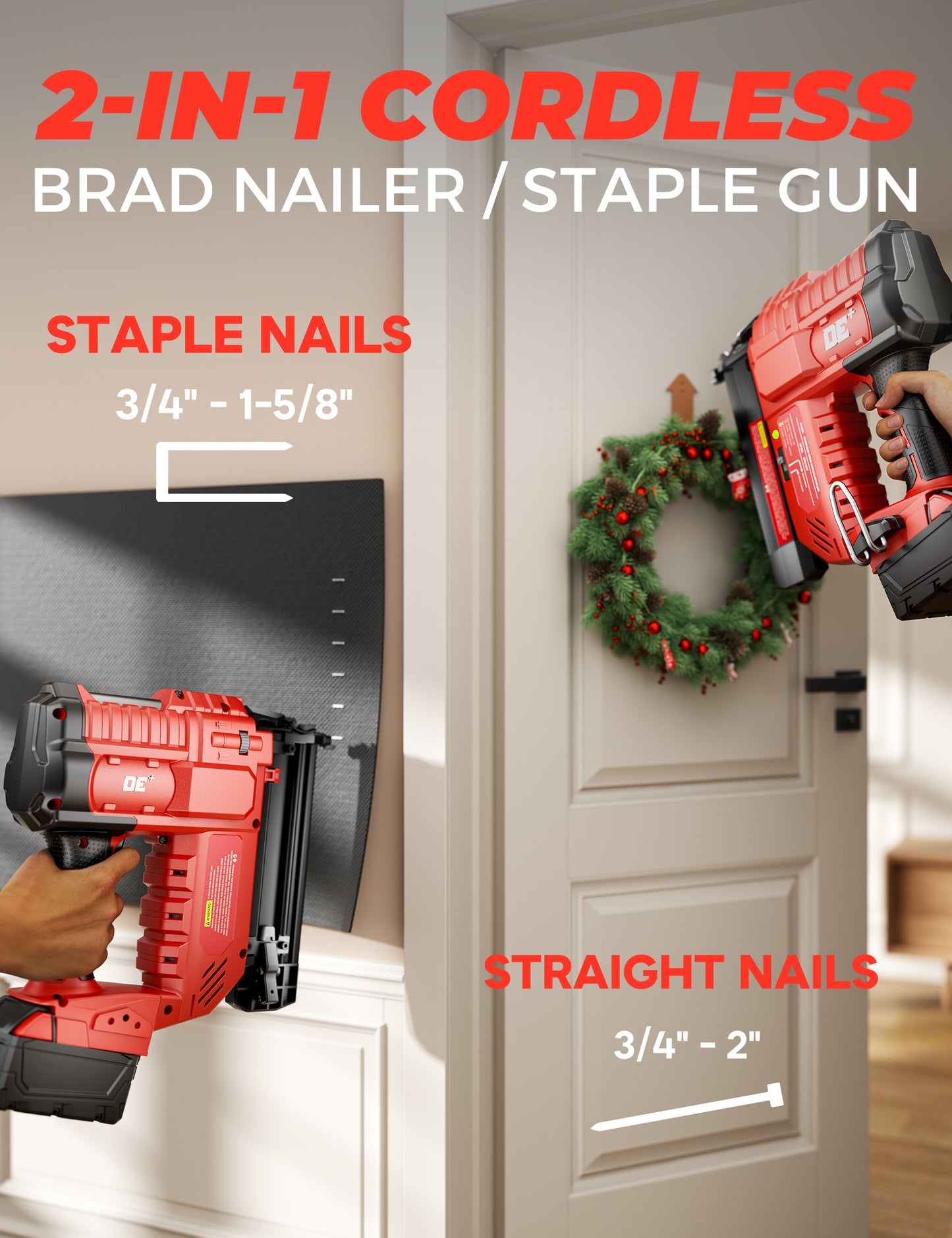 DeForce 18GA Cordless Brad Nailer, 2" Nail Gun for for Milwaukee 18V Battery(No Battery), 2 IN 1 Electric Stapler, 2026 Upgraded Tool-Free Jam Release, 2 Firing Mode, Adjustable Depth, 1000pcs Nails