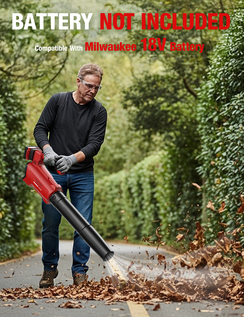 DeForce Cordless Leaf Blower for Milwaukee 18V Battery, 285CFM/100MPH Electric Leaf Blower Cordless, 3 Speed, 45°Adjustable Handle, Battery Powered Blowers for Lawn Care, Yard (Bare Tool Only), Red