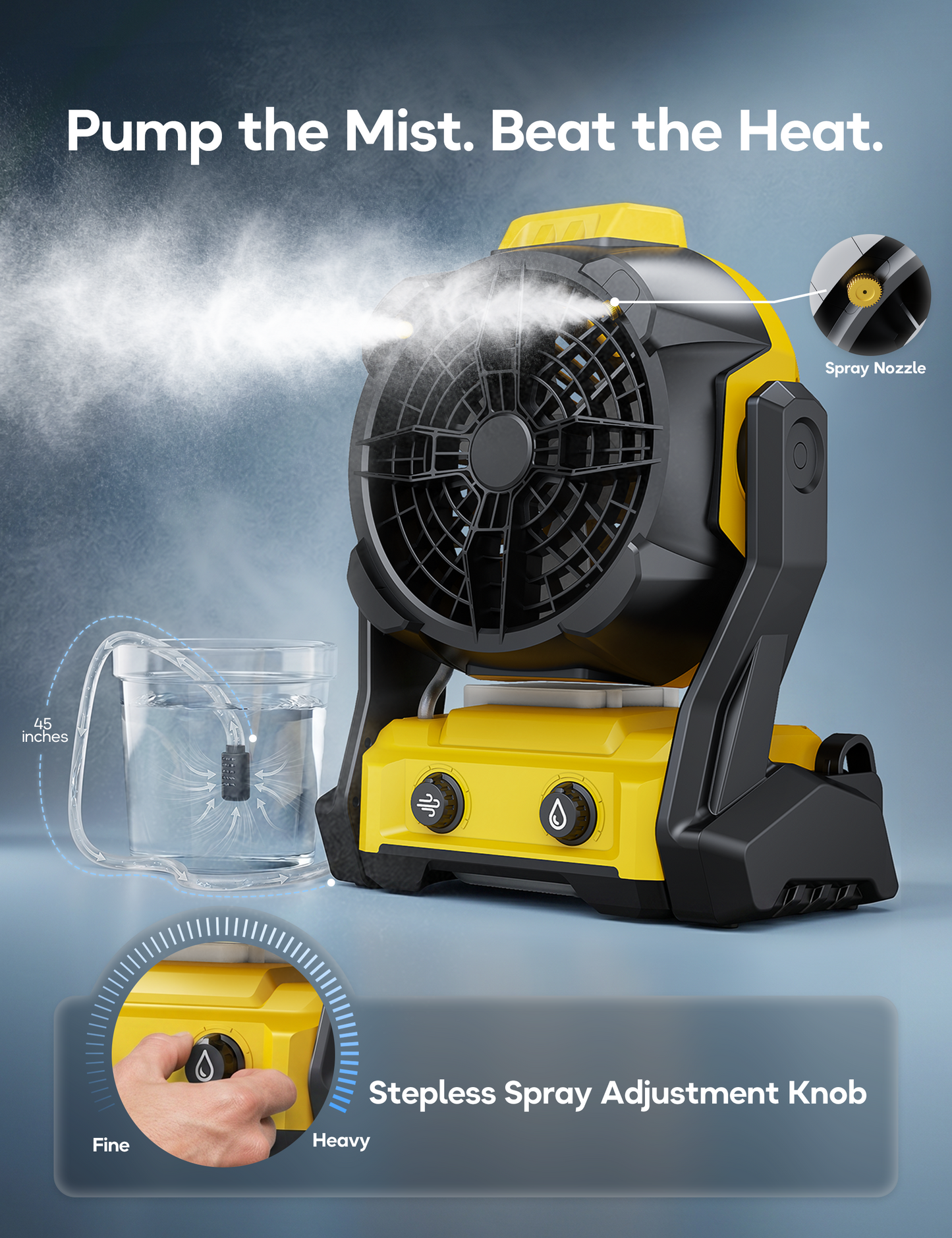 DeForce Portable Misting Fan, for DeWalt 20V Max Battery, Cordless Personal Fan for Outdoor Cooling, Variable Speed, Hook for Hanging, Jobsite, Camping, USB Port, Outdoor&Indoor Use(Bare Tool Only)