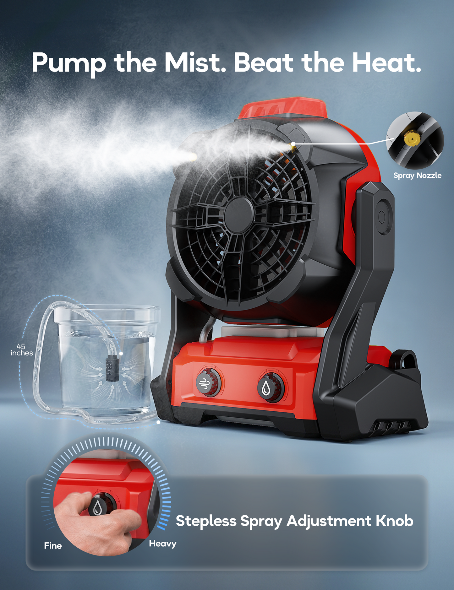 DeForce Portable Misting Fan, for Milwaukee M18 18V Battery, Cordless Personal Fan for Outdoor Cooling, Variable Speed, Hook for Hanging, Jobsite, Camping, USB Port, Outdoor&Indoor Use(Bare Tool Only)