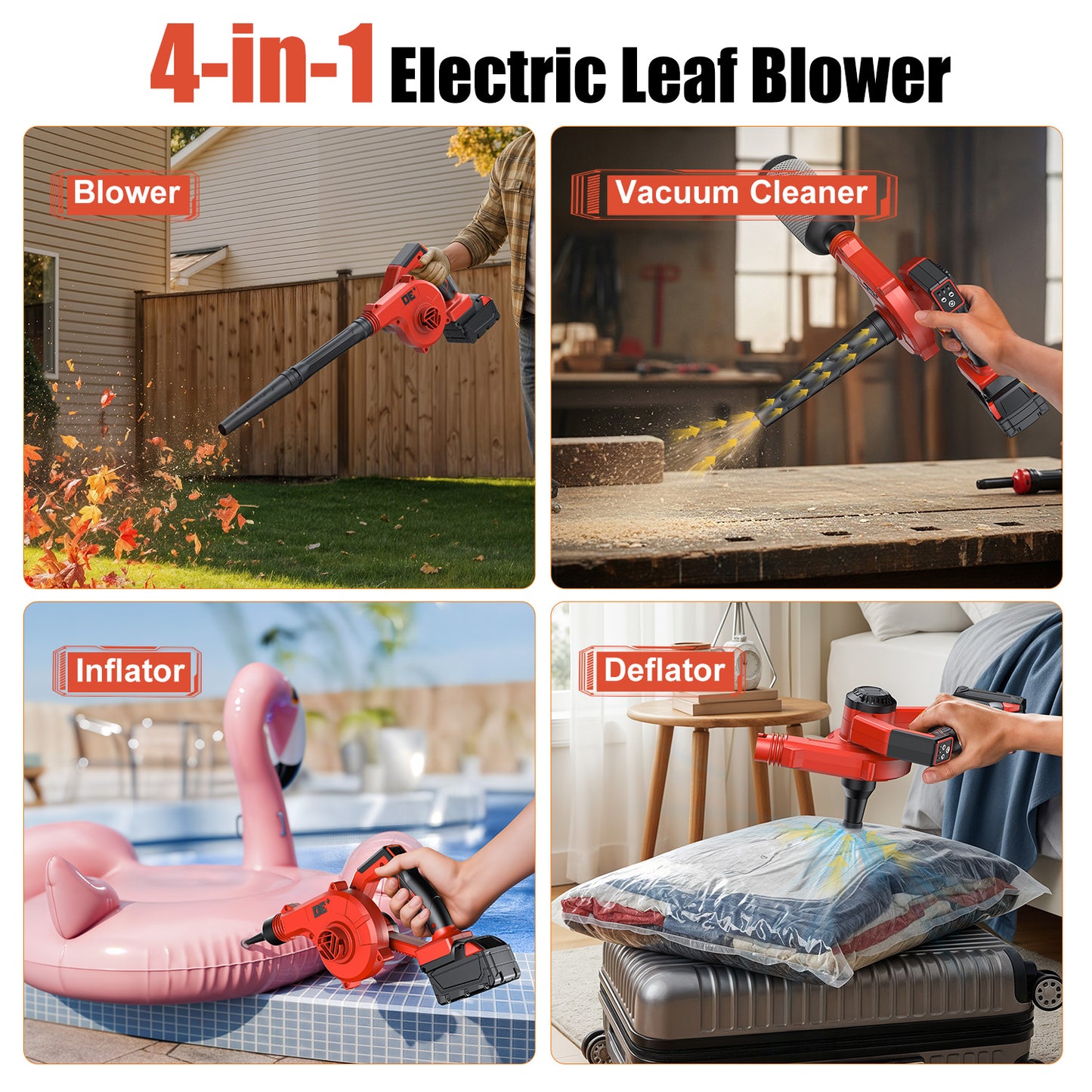DeForce Cordless Leaf Blower for Milwaukee 18V Battery, 4 in 1 Blower/Vacuunm/Inflator/Deflator, Electric Mini Leaf Blower, 3 Speeds, 190 MPH with Extended Tube for Lawn Care(Bare Tool Only)