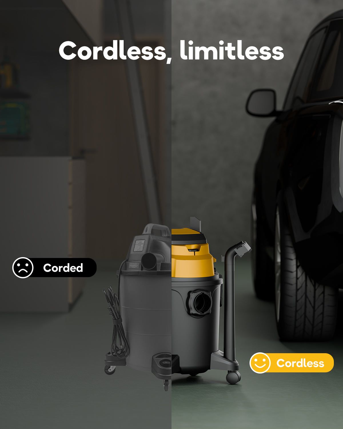 Cordless Shop Vacuum Wet/Dry, for DeWalt 20V Max Battery, 5.2-Gallon Battery Powered Vacuum Cleaner, Mustard, with Hose Nozzles HEPA Filters Wheels (Bare Tool ONLY)
