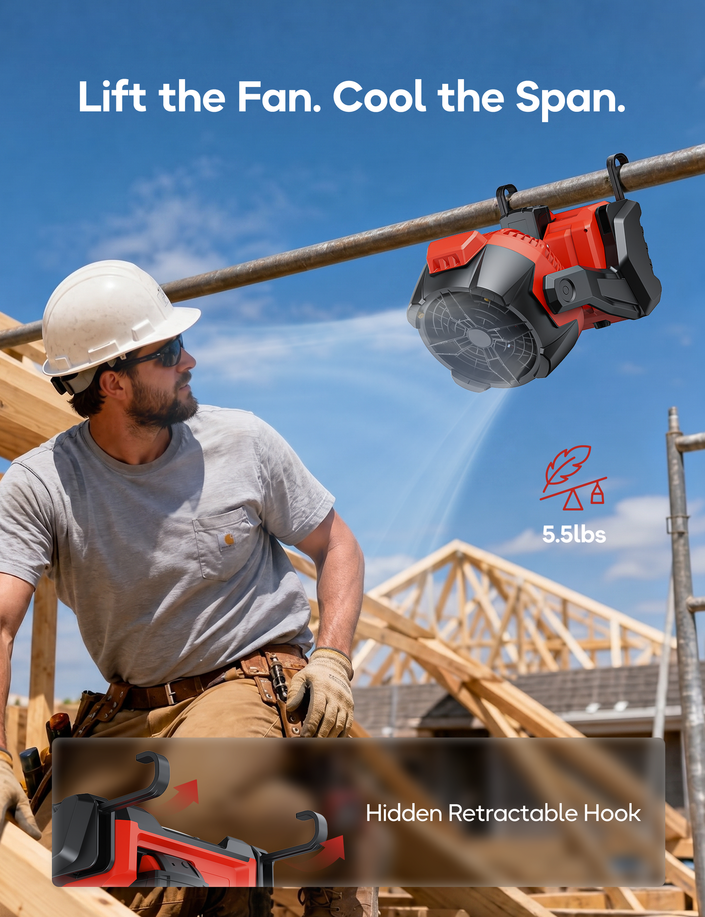 DeForce Portable Misting Fan, for Milwaukee M18 18V Battery, Cordless Personal Fan for Outdoor Cooling, Variable Speed, Hook for Hanging, Jobsite, Camping, USB Port, Outdoor&Indoor Use(Bare Tool Only)
