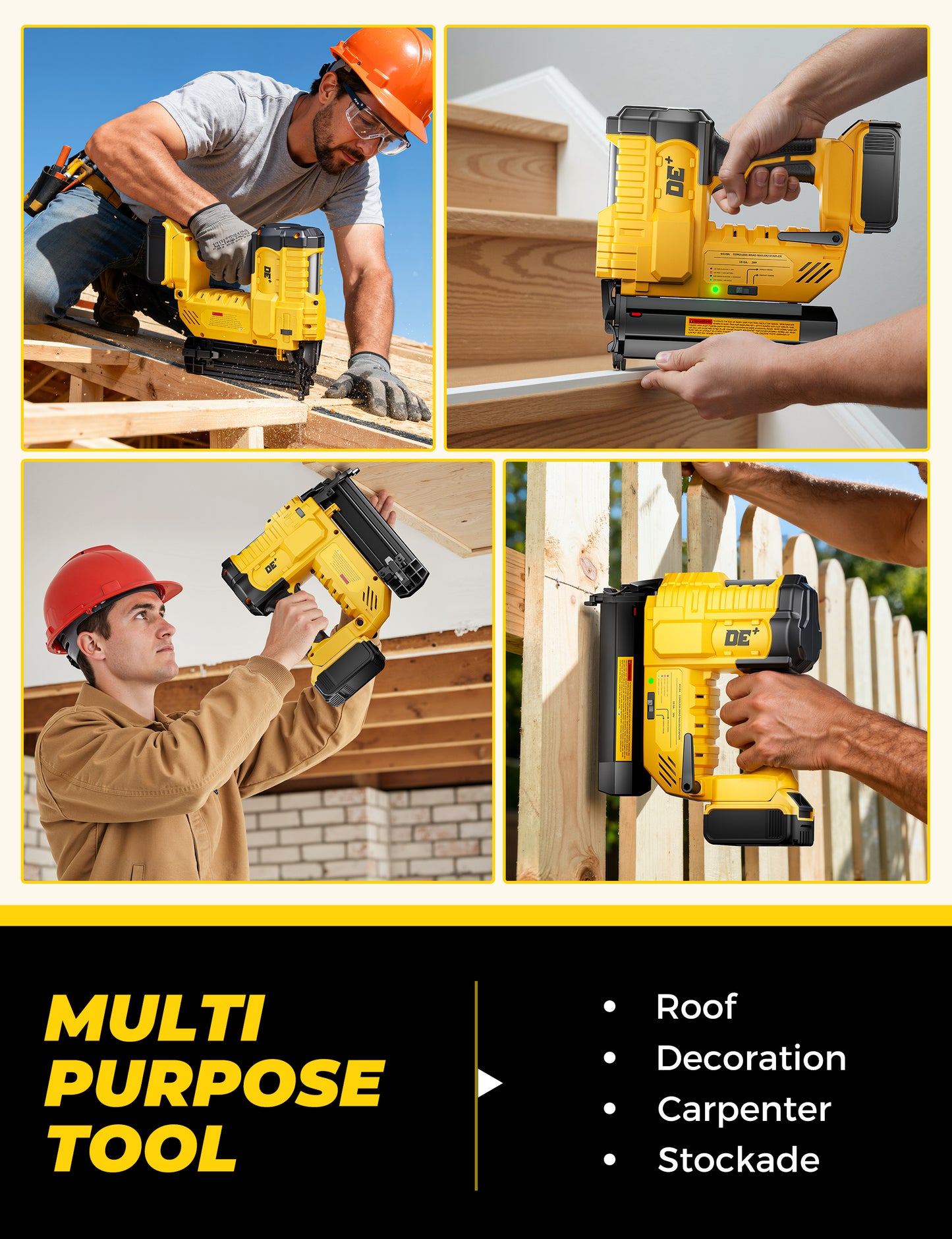 DeForce 18GA Cordless Brad Nailer, 2" Nail Gun for Dewalt 20V Max Battery, 2 IN 1 Electric Stapler, 2026 Upgraded Tool-Free Jam Release, 2 Firing Modes, Adjustable Depth, 1000pcs Nails(No Battery)