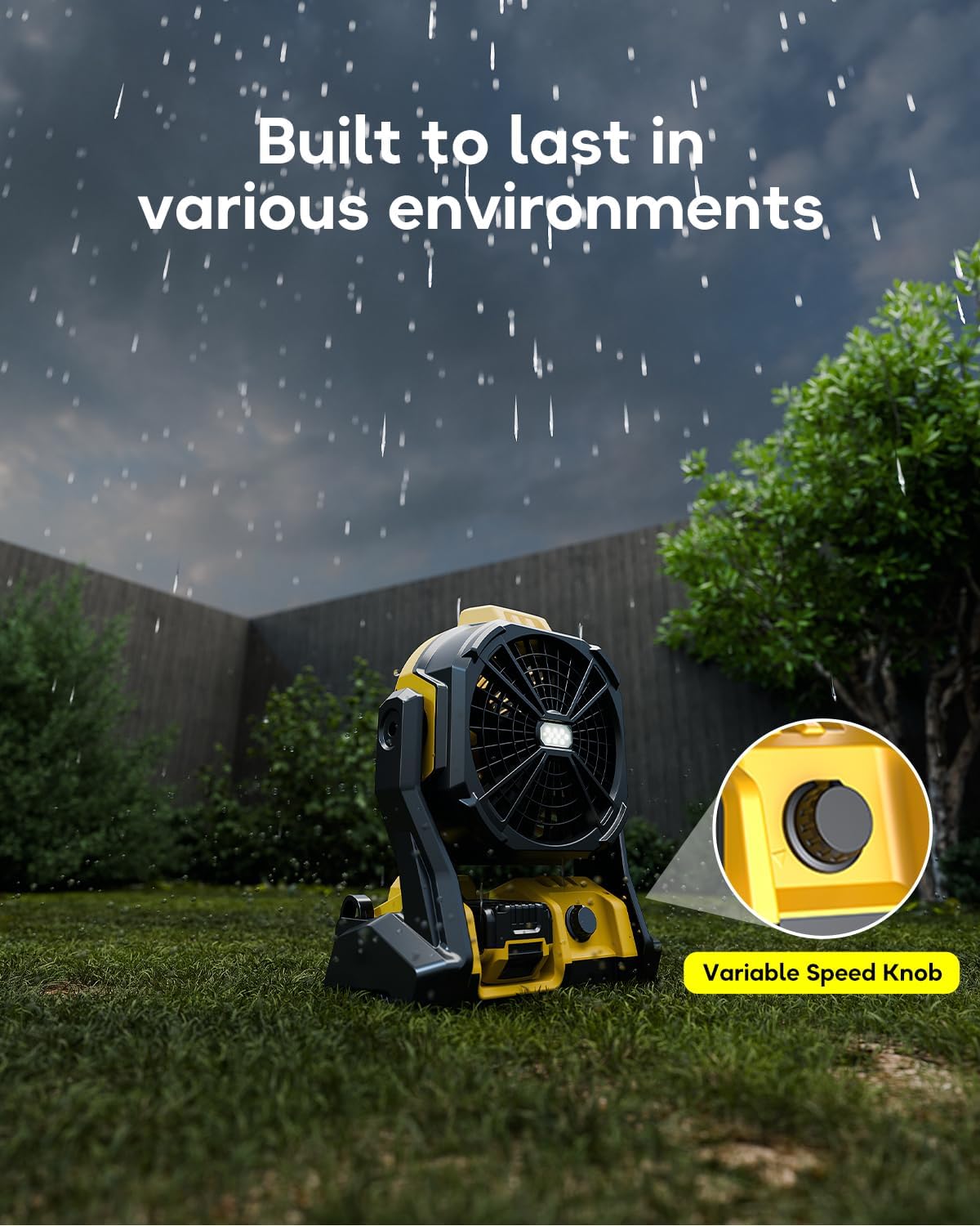 DeForce Battery Operated Fan, for DeWalt 20V Max Battery, Camping Fan Cordless, Option for Corded, with LED Lights, Variable Speed, Hook for Hanging, for Jobsite, Black(Battery Not Included)