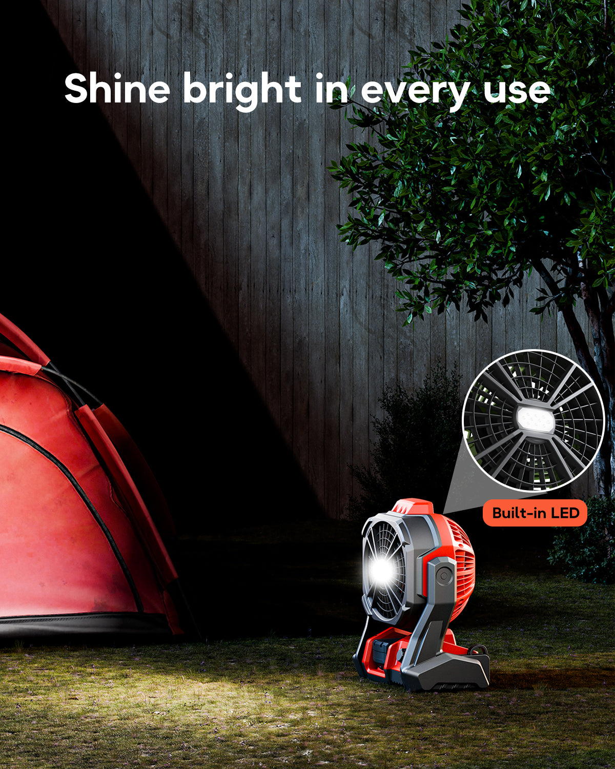 Battery Operated Fan, for Milwaukee M18 18V Battery, Camping Fan Cordless, Option for Corded, with LED Lights, Variable Speed, Hook for Hanging, for Jobsite, Red(Battery Not Included)