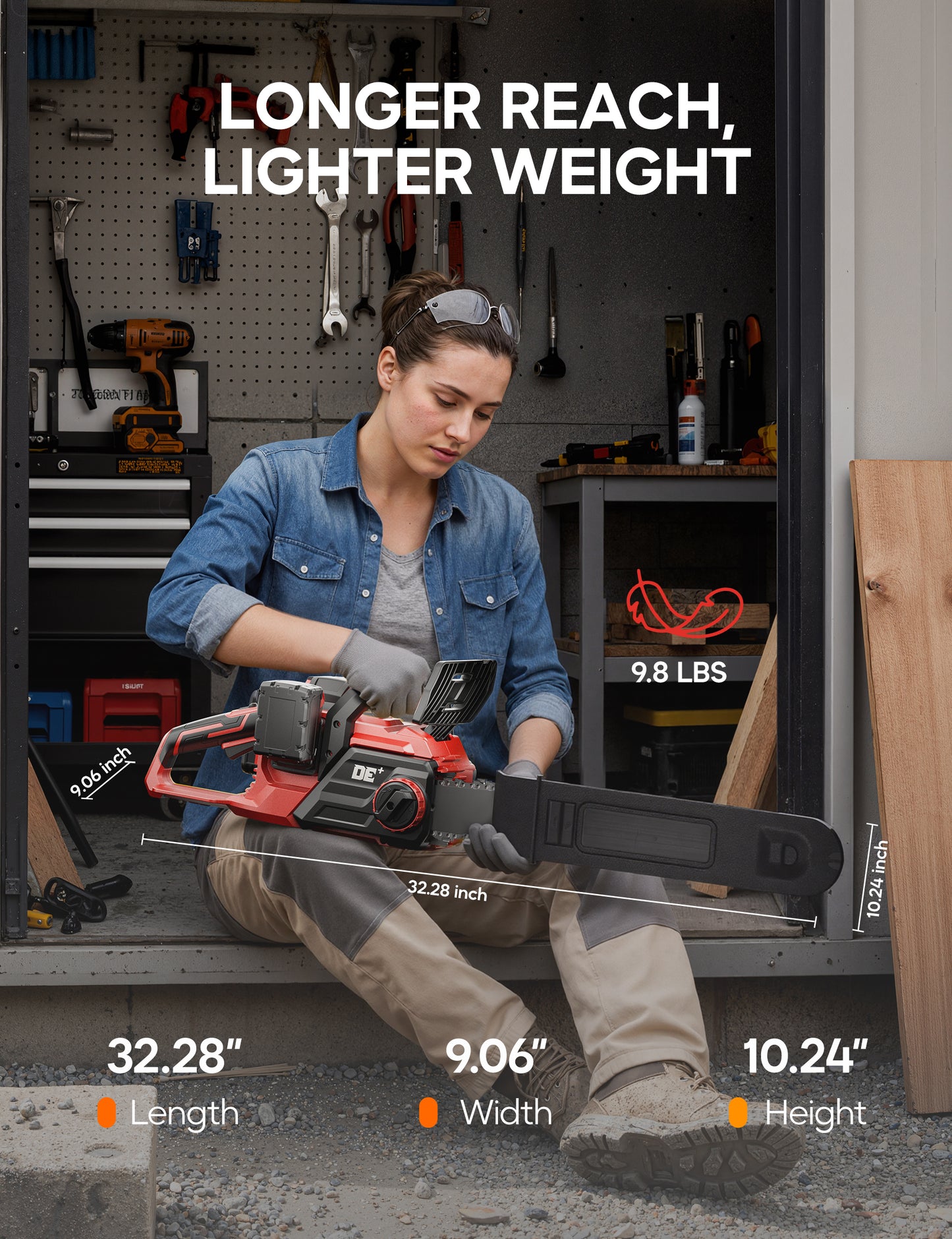 DEFORCE Chain Saw, Battery Powered Chainsaw, Electric Cordless A -11