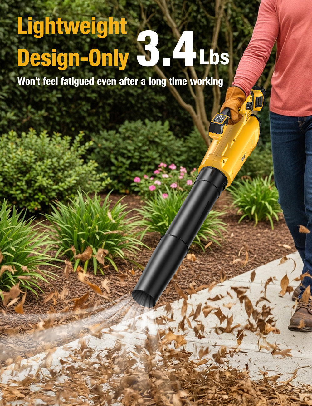 DeForce Cordless Leaf Blower for Dewalt 20V Max Battery, 420CFM Electric Leaf Blower Cordless, 45°Adjustable Handle, 3 Speed Settings, Battery Powered Blowers for Lawn Care(Bare Tool Only)