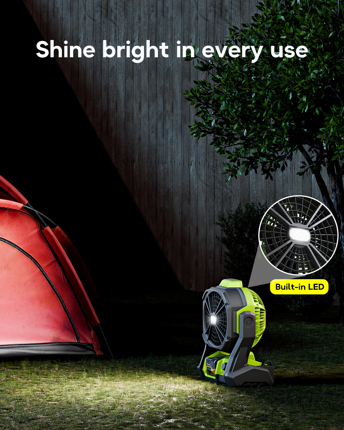 Battery Powered Fan, for DeWalt 20V Max Battery, Air Circulator Cordless, AC Corded Option, with LED Lights, for Household Ventilation Jobsite Construction Camping Workshop (Bare Tool Only)