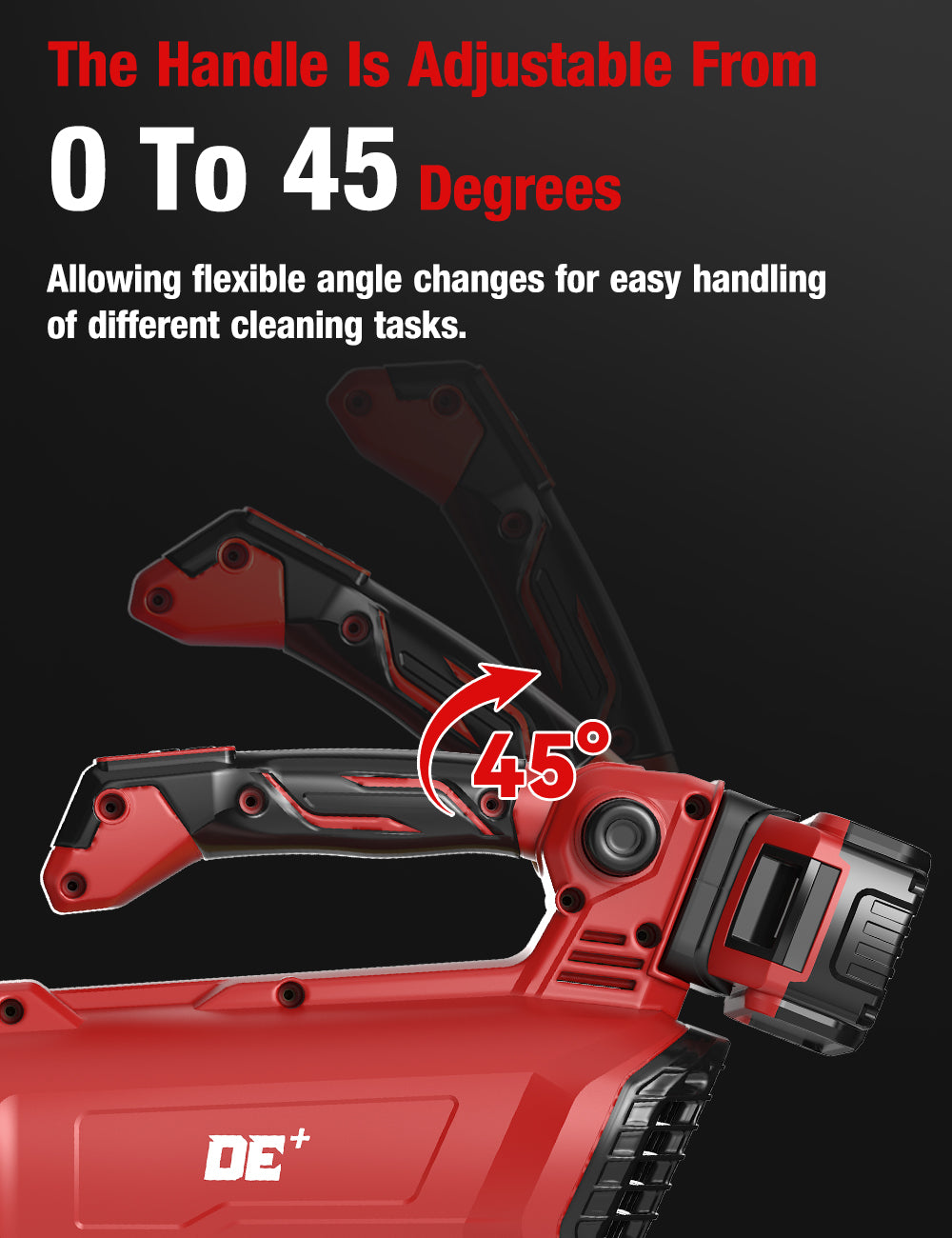 DeForce Cordless Leaf Blower for Milwaukee 18V Battery, 285CFM/100MPH Electric Leaf Blower Cordless, 3 Speed, 45°Adjustable Handle, Battery Powered Blowers for Lawn Care, Yard (Bare Tool Only), Red