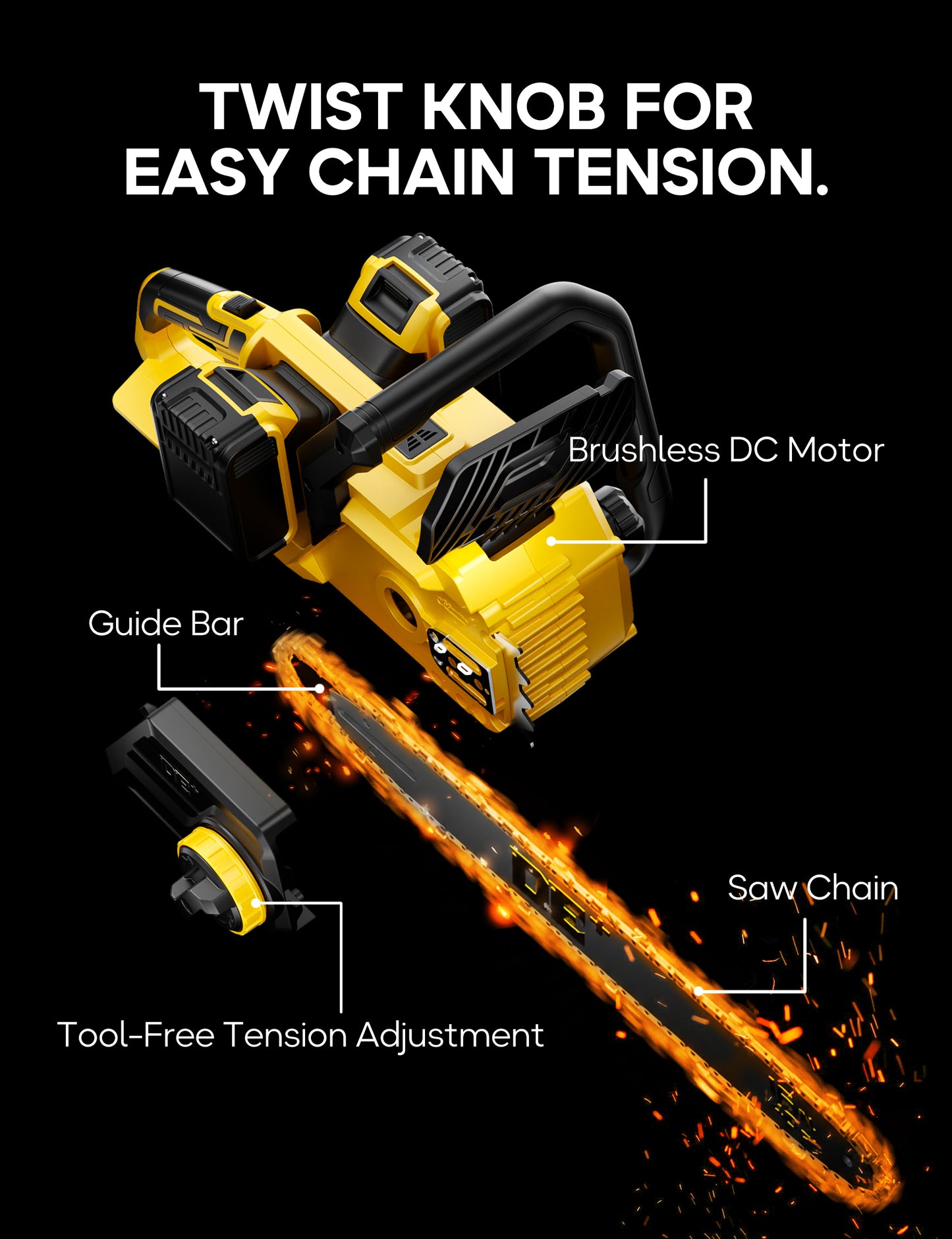 DEFORCE Chain Saw, Battery Powered Chainsaw, Electric Cordless A -2
