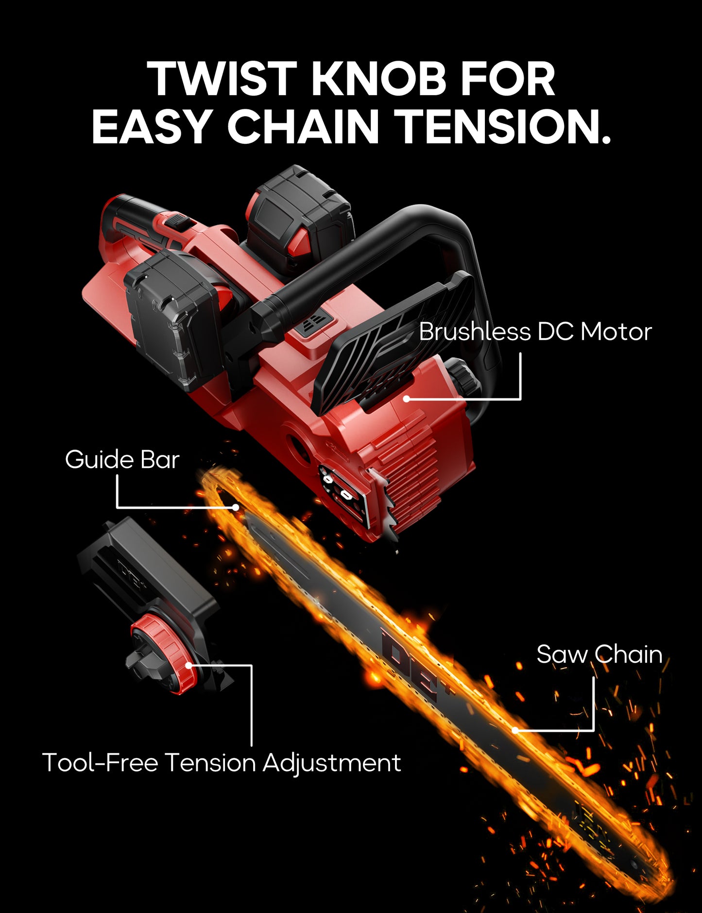 DEFORCE Chain Saw, Battery Powered Chainsaw, Electric Cordless A -11