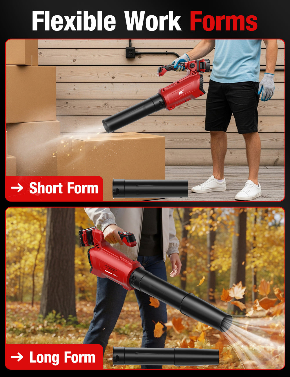 DeForce Cordless Leaf Blower for Milwaukee 18V Battery, 285CFM/100MPH Electric Leaf Blower Cordless, 3 Speed, 45°Adjustable Handle, Battery Powered Blowers for Lawn Care, Yard (Bare Tool Only), Red