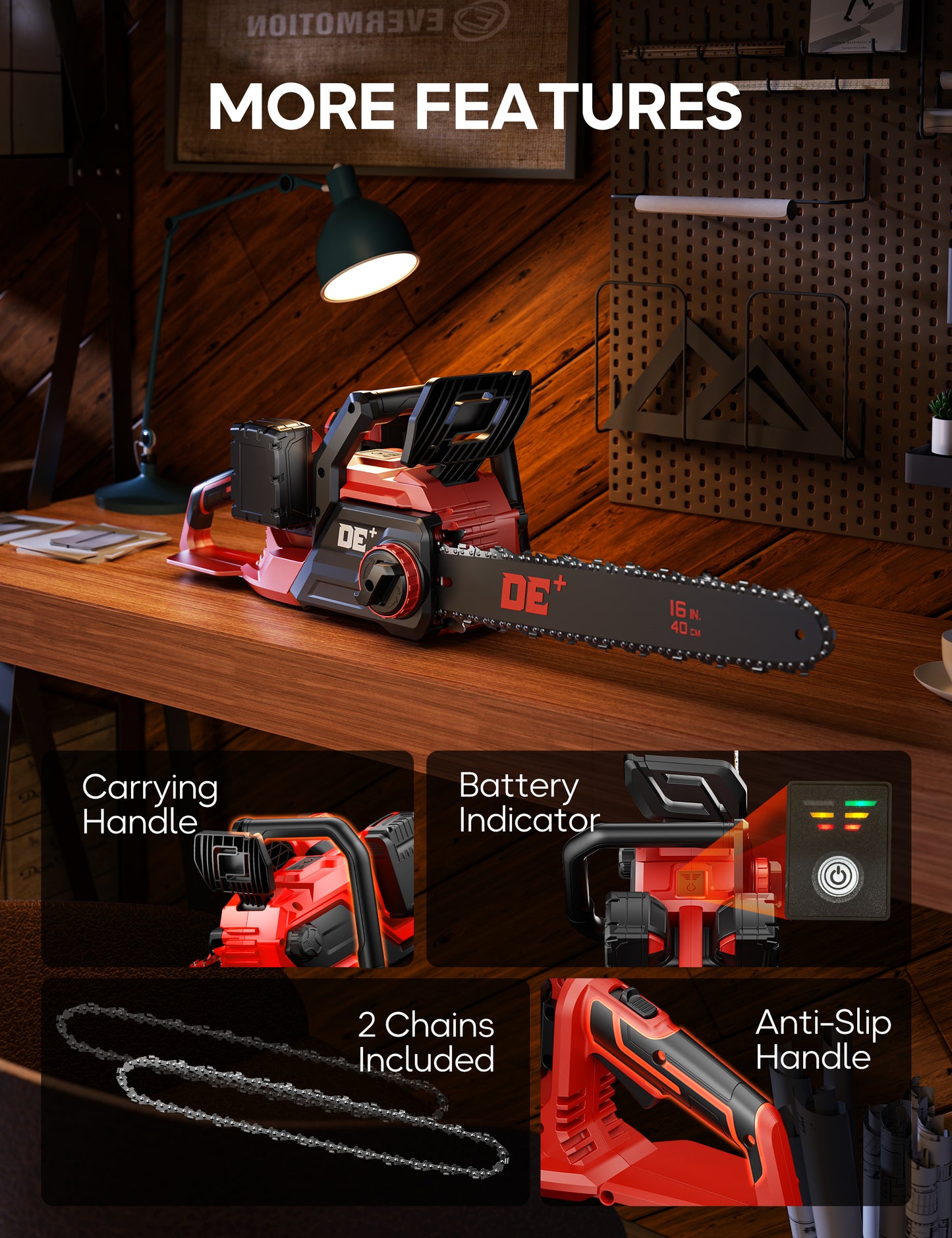 DEFORCE Chain Saw, Battery Powered Chainsaw, Electric Cordless A -11