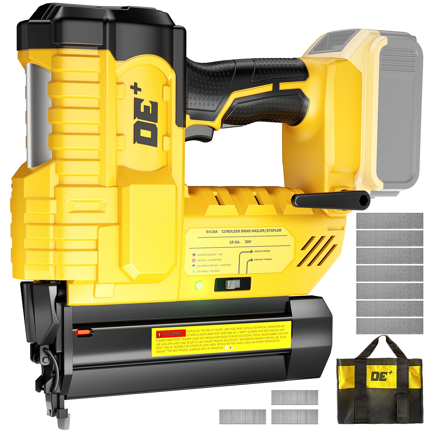 DeForce 18GA Cordless Brad Nailer, 2" Nail Gun for Dewalt 20V Max Battery, 2 IN 1 Electric Stapler, 2026 Upgraded Tool-Free Jam Release, 2 Firing Modes, Adjustable Depth, 1000pcs Nails(No Battery)