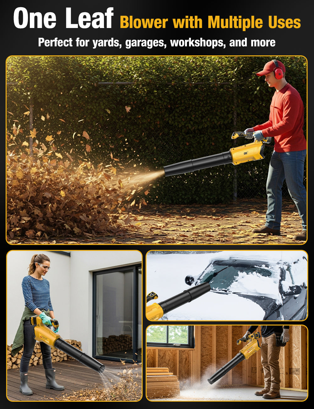 DeForce Cordless Leaf Blower for Dewalt 20V Max Battery, 420CFM Electric Leaf Blower Cordless, 45°Adjustable Handle, 3 Speed Settings, Battery Powered Blowers for Lawn Care(Bare Tool Only)